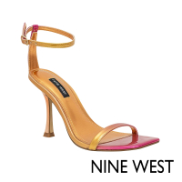 【NINE WEST】YESS3 一字帶繞踝方頭細跟涼鞋-珊瑚橘