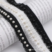 Handmade Beaded Lace Trim Elastic Pearl Centipede Ribbon DIY Clothing Edge Decoration Material