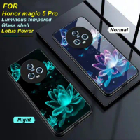 Colorful Tempered Glass Luminous Case For Honor Magic 5 Pro Lotus Flower Hard Coques for Honor Magic 5 4 Pro 90 70 50 Pro Fundas