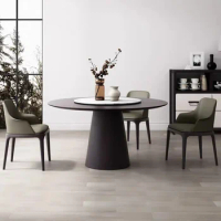 Modern Smoky Round Table Simple and Luxury White Wax Wood Solid Wood Marble Rock Plate Dining Table Household Dining Chair Combi