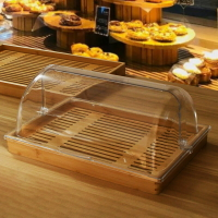 麵包託盤 實木托盤 收納托盤 竹木托盤烘焙糕點麵包展示柜蛋糕甜品台點心防塵罩透明翻蓋長方形『xy15382』