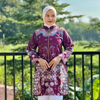Tunik Batik SAKURA Bahan Katun Full Lapis Tricot  Atasan Wanita Panjang Nyaman