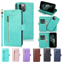 Magnetic 9 Cards Zipper Flip Wallet Leather Phone Case For Samusng Galaxy S21 Ultra S20 FE S10E S7 Edge S8 S9 Plus 100Pcs/Lot