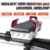 USB Rechargeable Bike Light lighting Front bicycle Flashlight Multifunctional 4000mAh Electric Horn Bike With Phone Holder