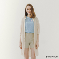 Hang Ten-女裝-格紋七分袖襯衫洋裝-卡其