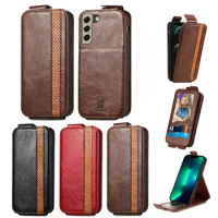 For Samsung Galaxy S21 FE Flip Vertical Retro Leather Case Book Card Holder Wallet Cover For Samsung S20 S21 S22 Ultra PLUS Bags