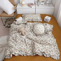 Korean Vintage Floral Printed Ruffled Cotton Baby Duvet Cover Kids Children Infant Cot Crib Duvet Covers Quilt Cover Bedding