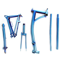 Titanium Folding Bike Frameset, Blue Color, Foldable Bicycle Parts, Fork, Triangle, Stem, S Handlabar, Seatpost, Custom Make