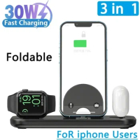 30W 3 in 1 Wireless Charger Stand Pad For iPhone 15 14 13 12 Apple Watch Fast Charging Dock Station for Airpods Pro iWatch 8 7