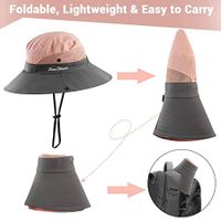 FTHGWomen 'S tail Sun Hat UV Protection Adjustable Foldable Mesh Wide Brim Colorblock หมวกตกปลา1PCSGJK