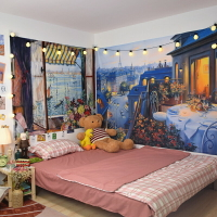 窗外風景背景布 威尼斯復古油畫臥室墻布租房宿舍床頭壁飾掛布ins
