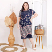 Dress Batik Jumbo Merah fit XXL LD 110 Brokat Realpict ukuran 2XL