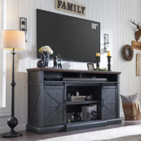 SinCiDo Farmhouse TV Stand for 80 Inch TVs, 39" Tall Entertainment Center w/Double Sliding Barn Door, Large Media Console