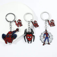 Marvel Spiderman Model Alloy Keychain Avengers Superhero Spider Man Cartoon Keyring Pendant Accessories Bag Key Chain Ornament