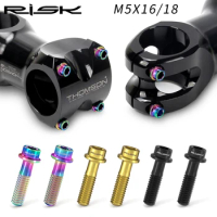 RISK 6PCS M5x16mm/M5x18mm Bike Stem Screws Bolt Titanium Alloy MTB Steering Stem Handlebar Ultralight Stem Fixing Screws