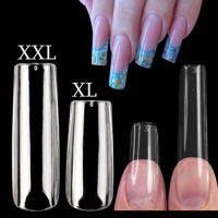 120pcs XXL Square Artificial Nails Tips Clear Acrylic Manicure Salon False Nails with Design Nails Gel x Capsule