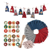24Days Christmas Advent Calendar Bags Advent Calendar Gift Bags DIY Set Paper Stickers Christmas Decor calendario de adviento