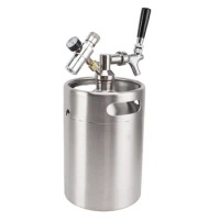 Mini Stainless Steel Beer Barrel with 60psi Gauge Dispenser Outlet Valve 5L Pressurized Mini Beer Keg for Home Bar Coffee