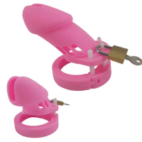 Silicone Pink Male Chastity Device Cock Cage CB6000 CB6000S with 5 Penis Ring Male Chastity Belt Adult Sex Toys for Men G7-2-5