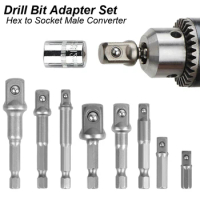 Wrench Sleeve Power Drill Socket Adapter Bits Hex Drill Nut Driver Shank 1/4 3/8 1/2 Connecting Rod Head Extension Drill Bits