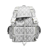 【Dior 迪奧】Hit the Road 帆布雙釦後背包(灰)