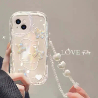 เคสโทรศัพท์ TPU ลายดอกเชอร์รี่พร้อมโบว์และสร้อยคอไข่มุกสีสันสดใส สำหรับ Realme 15/15T, C85, 15X, 14 