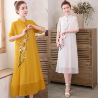 White Chinese Dress Qipao Cheongsam Vietnam Traditional Dress Qi Pao Robe Vintage Femme Vietnam Clothing Ao Dai Dress 10098