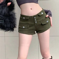 Army Green Sexy Single-Breasted Hot Pants for Women Denim Shorts Super Short Disco Nightclub Hot Pants Seaside Holiday 2023