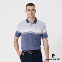 Pierre Cardin皮爾卡登 男款 Hi Cool彈力吸濕排汗定位條紋短袖POLO衫-灰藍色(7247267-98)