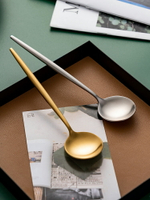 磨砂304不銹鋼勺子食品級餐勺金色圓頭家用長柄飯勺湯勺