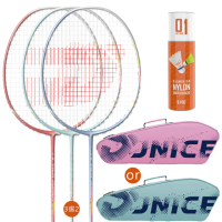 【JNICE 久奈司】碳纖維 穿線拍 對拍組 鋒速PLAY 羽球拍 羽毛球拍 4U(2支碳纖球拍+半打尼龍球+3支裝球拍袋)