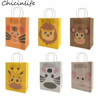 Chicinlife 5Pcs Monkey Zebra Tiger Lion Elephant Paper Bags Jungle Party Gift Candy Bag Baby Shower Kids Birthday Party Supplies
