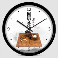 中國風琴棋書畫裝飾壁掛鐘新中式圍棋學校教室培訓機構靜音時鐘表