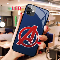 Luminous Tempered Glass phone case For Apple iphone 12 11 Pro Max XS mini The Avengers Acoustic Control Protect Backlight cover
