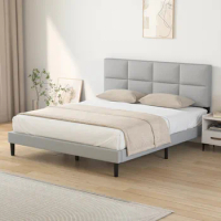 Queen Size bed Frame with Fabric Upholstered Headboard,light Gray, Easy Assembly