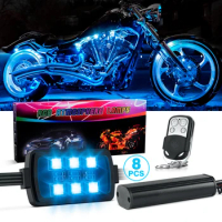 8pcs Pod Million Multi-Color RGB Motorcycle Underglow Neon LED Accent Light Kit