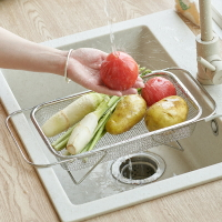 不鏽鋼伸縮洗菜瀝水籃廚房碗筷蔬菜籃水槽置物網