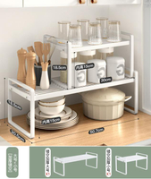 家用居家必備櫥柜下分層廚房置物架臺面柜子收納隔板伸縮下水槽儲物白色雙