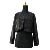 blazer crop full payet glamor dan elegant Wanita Jaket Outer Hitam Casual