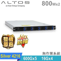 (商用)Altos R369 F4 熱抽機架伺服器(Silver-4216/64G/600Gx5 SAS/800Wx2/Non-OS)
