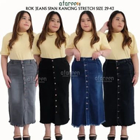 AFAREEN - Rok Jeans Kancing Depan Rok Jeans Panjang Wanita Button Skrit Rok Span Jeans Stretch Melar