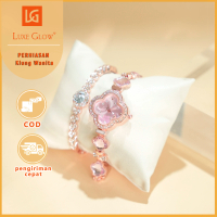 LuxeGlow COD 【Tidak luntur】Set jam tangan dan gelang berjumlah 2 buah. Jam tangan Romawi emas kelas 