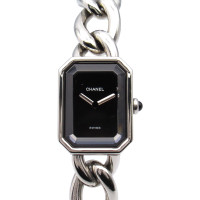 【二手名牌BRAND OFF】CHANEL 香奈兒 黑色 銀色 精鋼 Premiere XL 鍊帶 石英 腕錶 H0452(非原廠機芯)