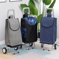 Folding Shopping Cart Free Installation Grocery Portable Stainless Steel Trolley Waterproof Fabric Storage Bag 13cm Wheels Cart