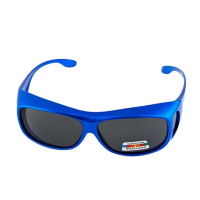 【Z-POLS】頂級烤漆質感藍 搭Polarized偏光包覆式套鏡太陽眼鏡(可包覆近視眼鏡設計抗UV400)