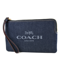 COACH 馬車LOGO織布大手拿包-單寧藍