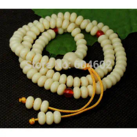 7x5mm Tibean Buddhism 108 White Beeswax Mala Necklace(elastic string)