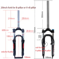 20 Inch Bicycle Fork For Ebike Electric E-bike Scooter Folding Bike 20" Suspension Lock Shock Absorber f V pillar B-pillar brake