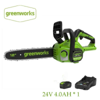 New Greenworks 24v / 48v Cordless Chainsaw CSG401 Dual Volt Brushless Chain saw 12 Inch Guide Bar Wood Cutter Power Tools