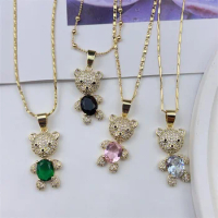 2023 Cute Fashion Small Gold Plated Heart Bear Necklaces For Women Copper Cz Crystal Teddy Bear Necklaces Animal Jewelry Gifts